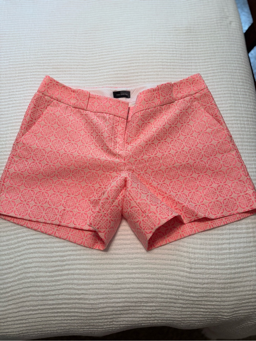 The Limited Coral-Pink High Waist Patterned Shorts